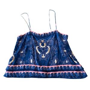 Free People Scarf Print Top Blue/ Coral Camisole Top Women's Size Large